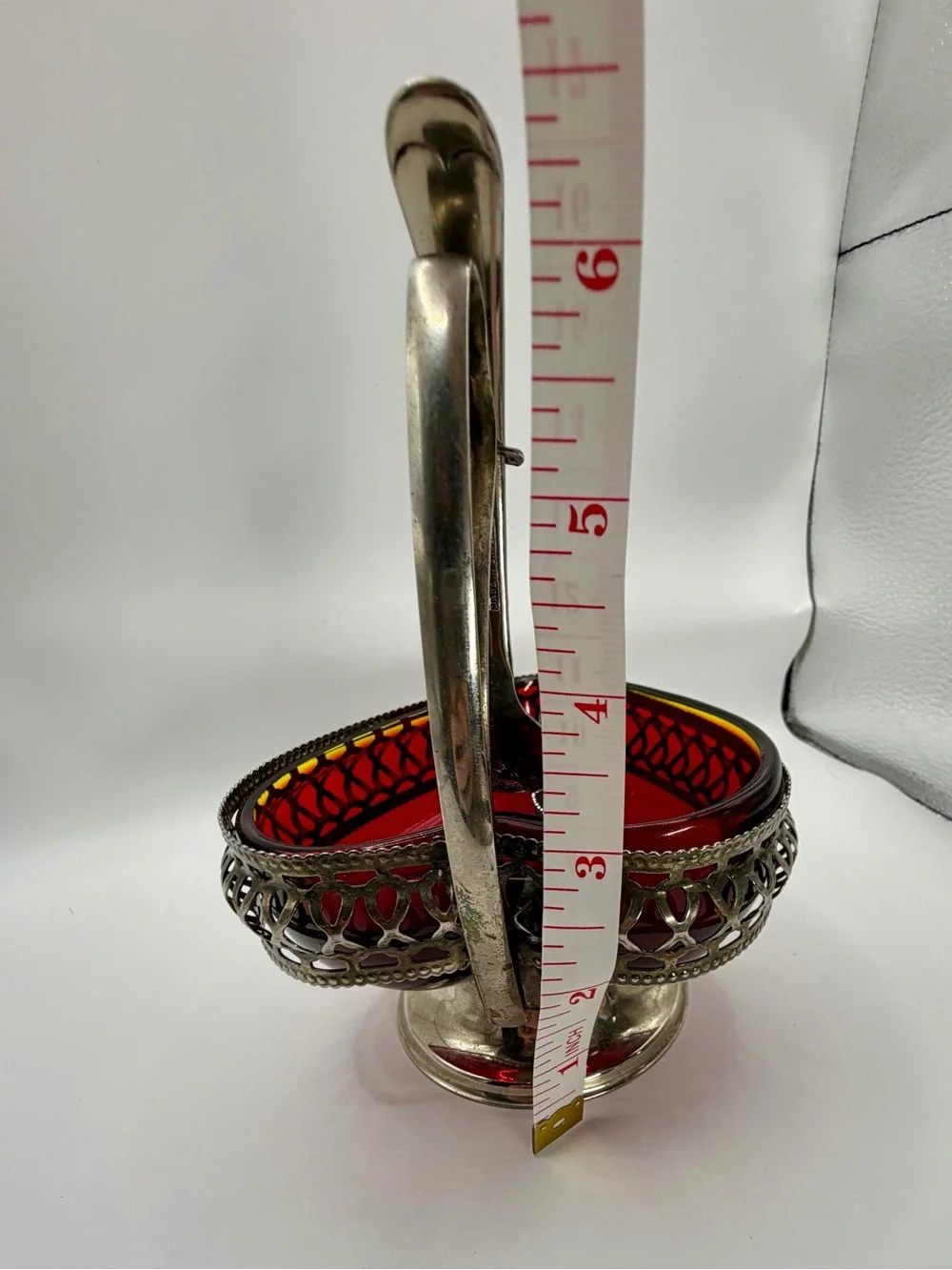 Silver-Tone Red Glass Heart Dish with Spoon